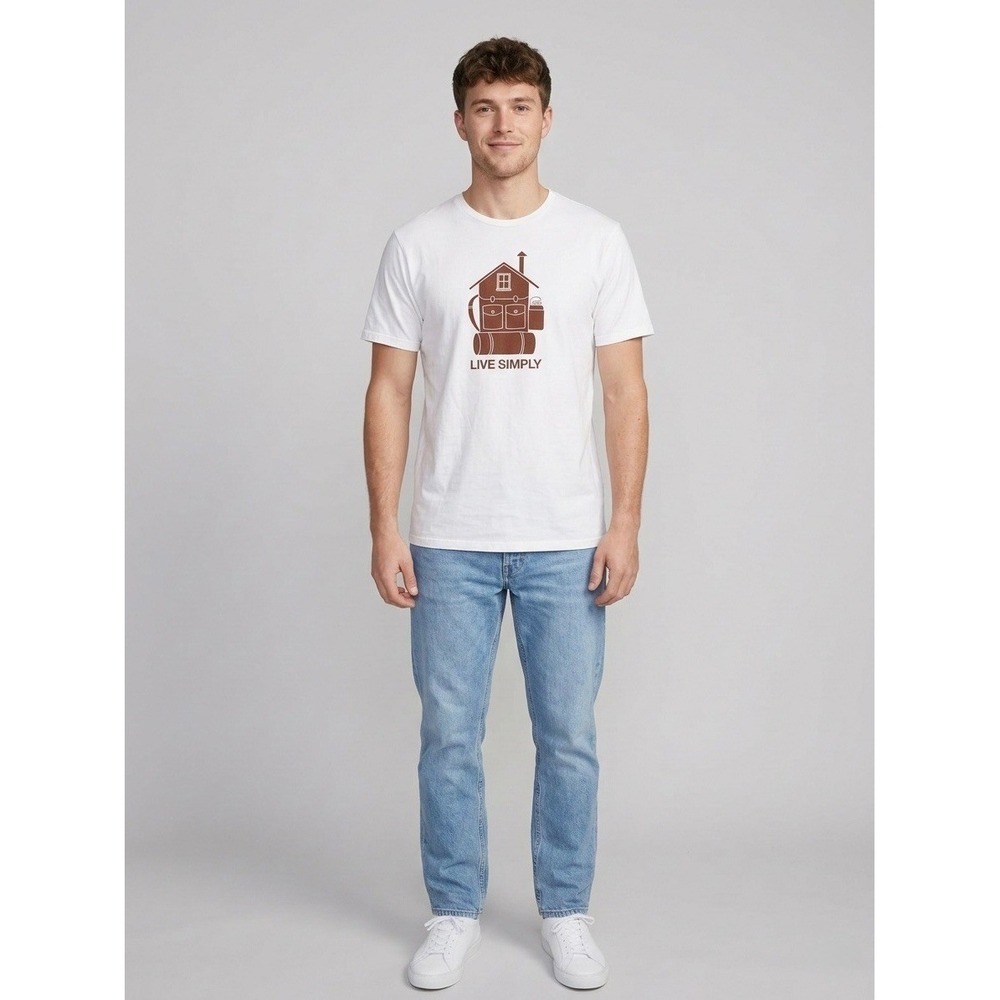 Patagonia Mens Live Simply Backpack House Graphic T-Shirt White Slim Fit 38428 S